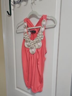 CMM Summer Beaded Top Size L BEIGE & PINK Razor Back